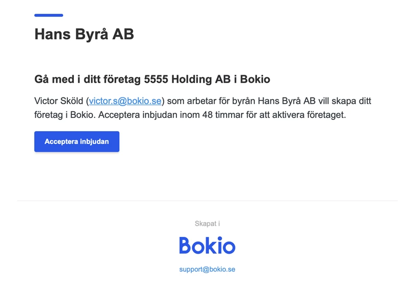 Email - Skapa kunder i Bokio Byrå
