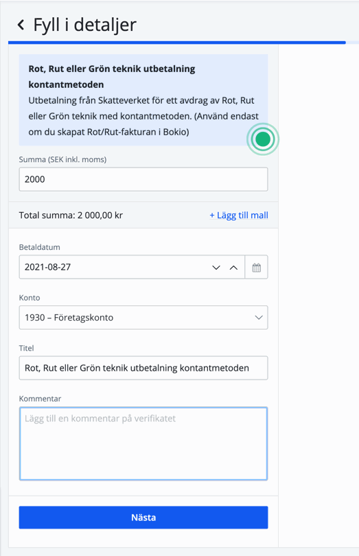 mall utbetalning kontantmetoden