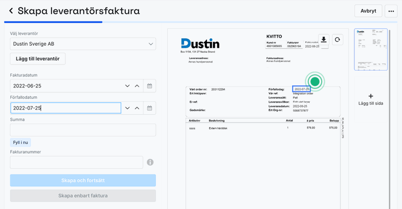 automatisk tolkning av fakturor