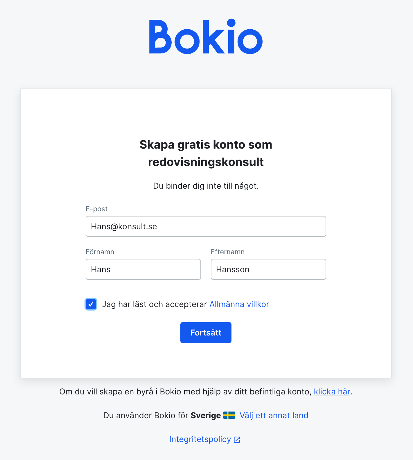 Skapa Byråkonto eller via befintligt Bokiokonto