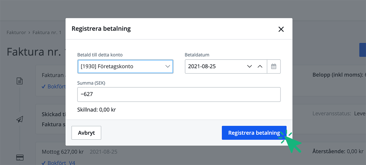 Registrera återbetalningen till kund