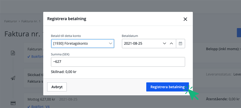 Registrera återbetalningen till kund