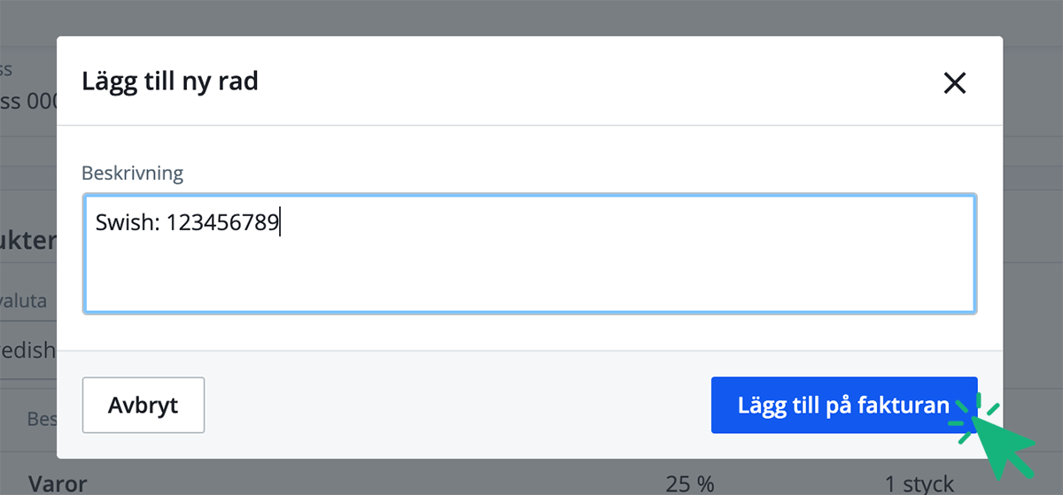 Lägg till rad på fakturan