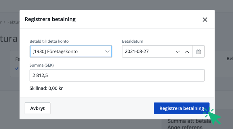 Registrera betalning steg 2