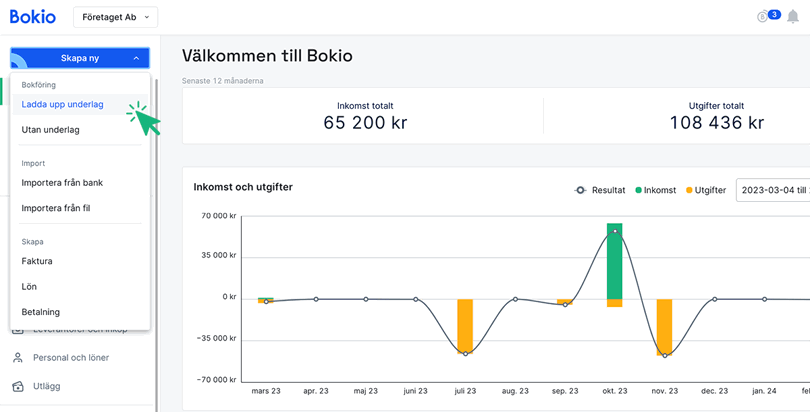 Klicka på Skapa ny och sedan Ladda upp underlag