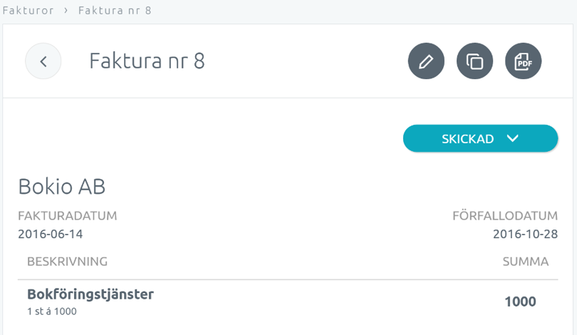 Redigera faktura i Bokio