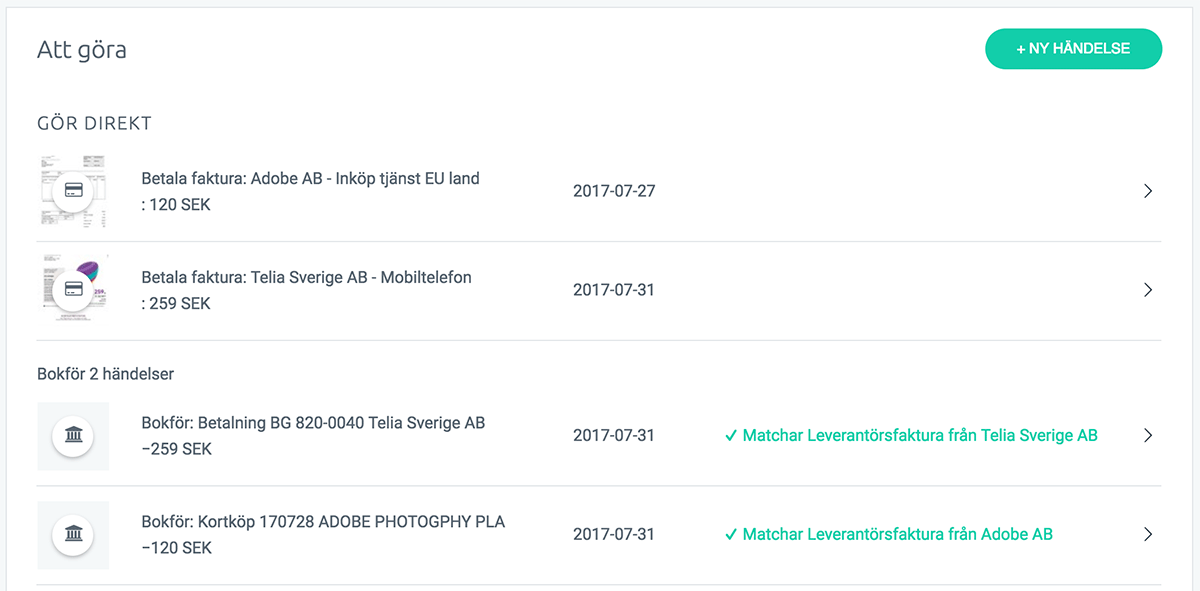 Matcha kontoutdrag direkt med dina fakturor