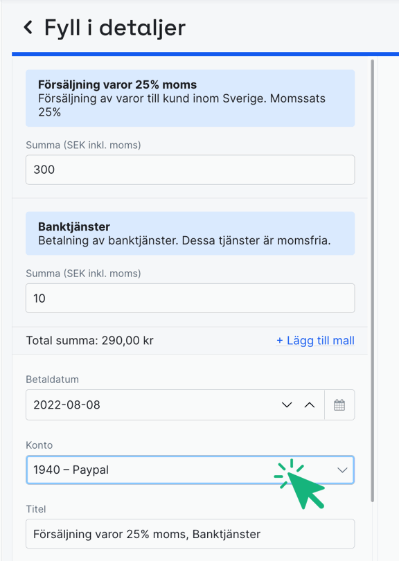Fyll i belopp och välj paypal