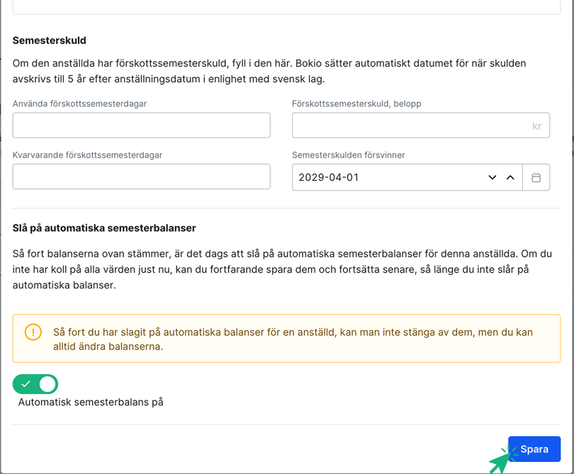 Aktivera och spara balanser!