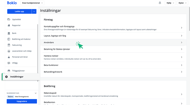 Användare under Inställningar