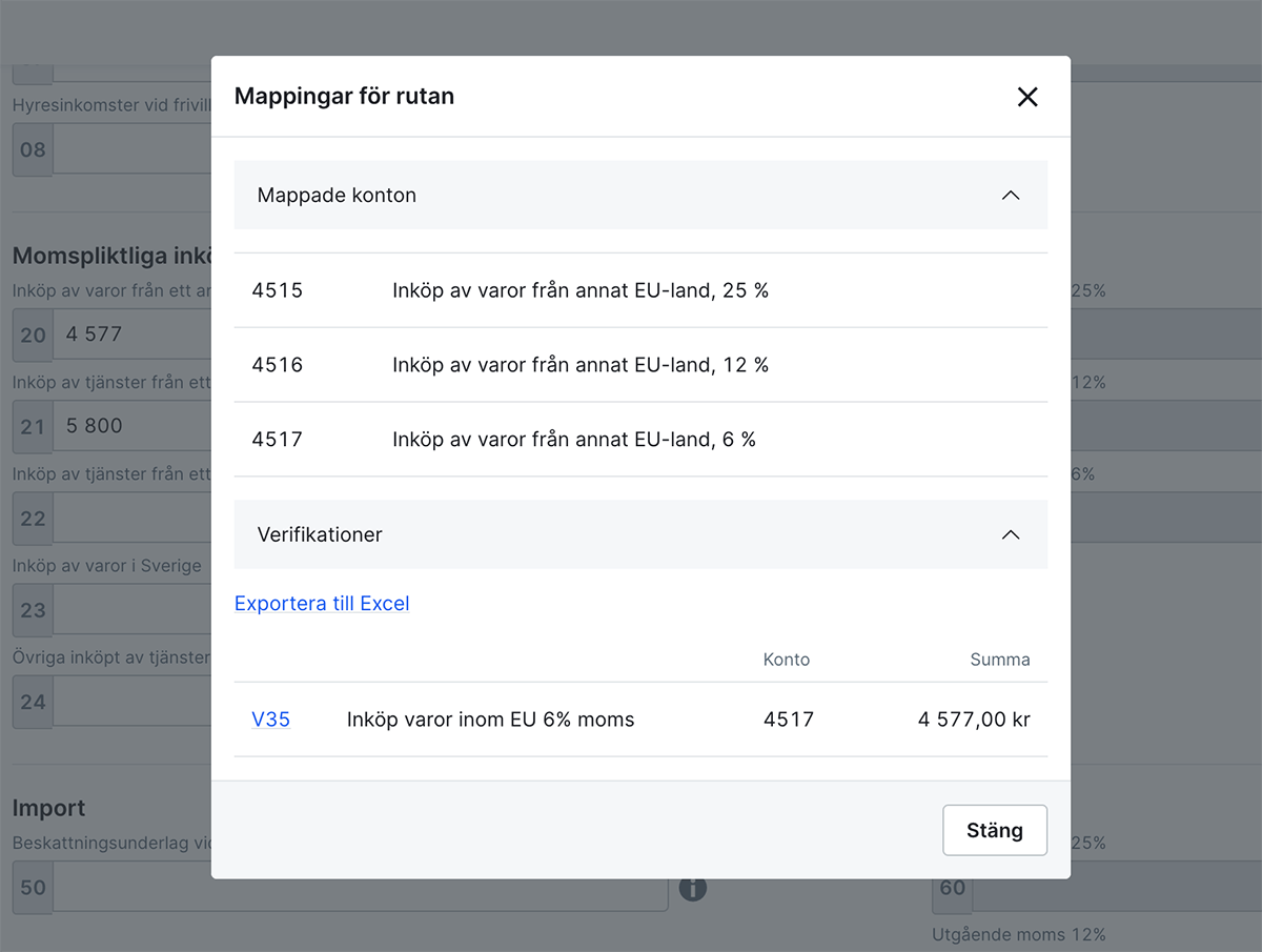Se detaljer för mappningar för rutan