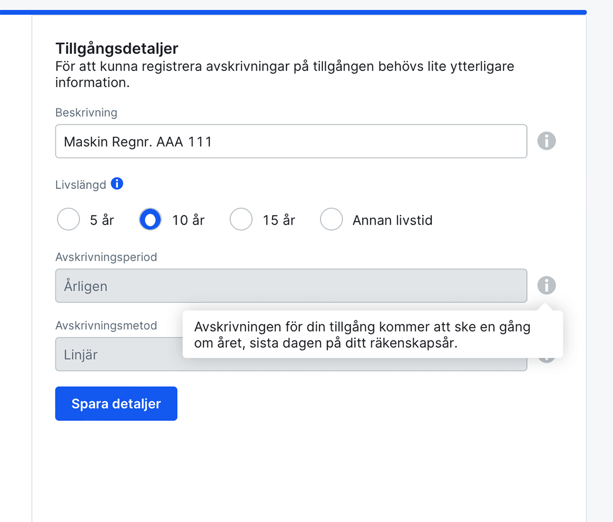 Välj livslängd för tillgång
