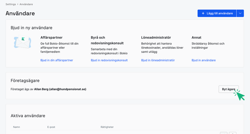 Företagsägare i inställningar för användare