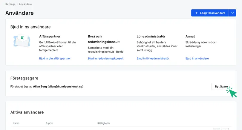 Företagsägare i inställningar för användare