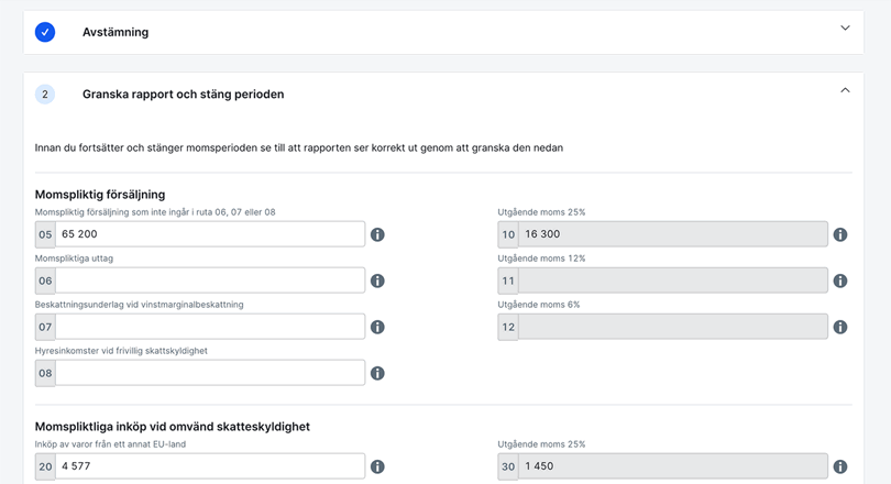 Granska rapport och stäng perioden