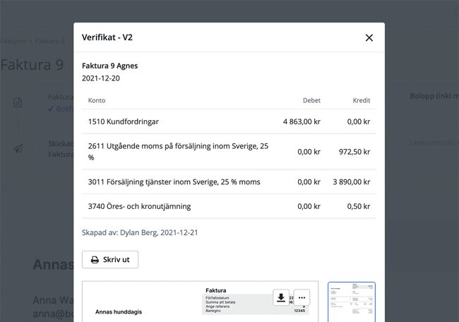Kundfaktura bokförd som kundfordring