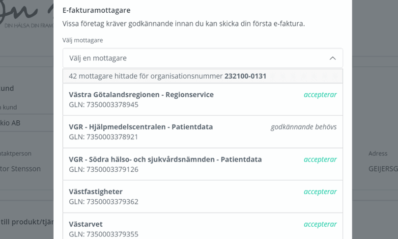 Välj e-fakturamottagare