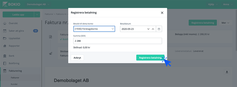 Registrera betalning av faktura
