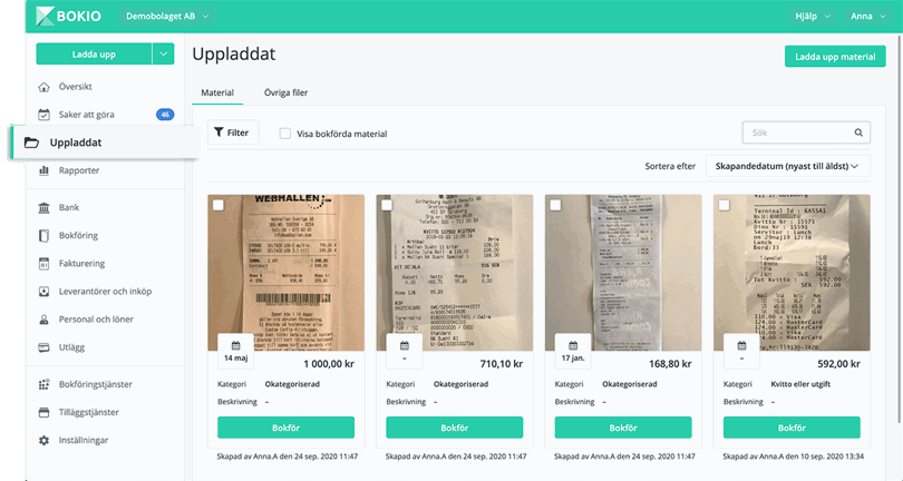 Uppladdat material på sidan Uppladdat