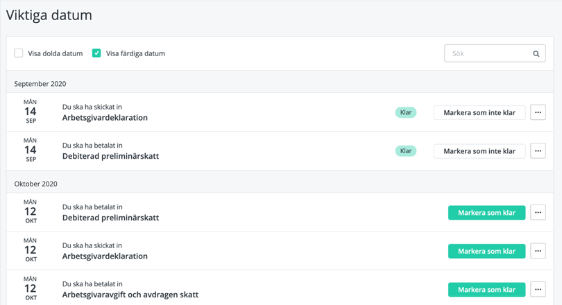 Viktiga datum från Skatteverket