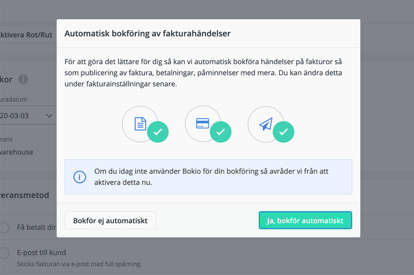 Aktivera automatisk bokföring av fakturahändelser