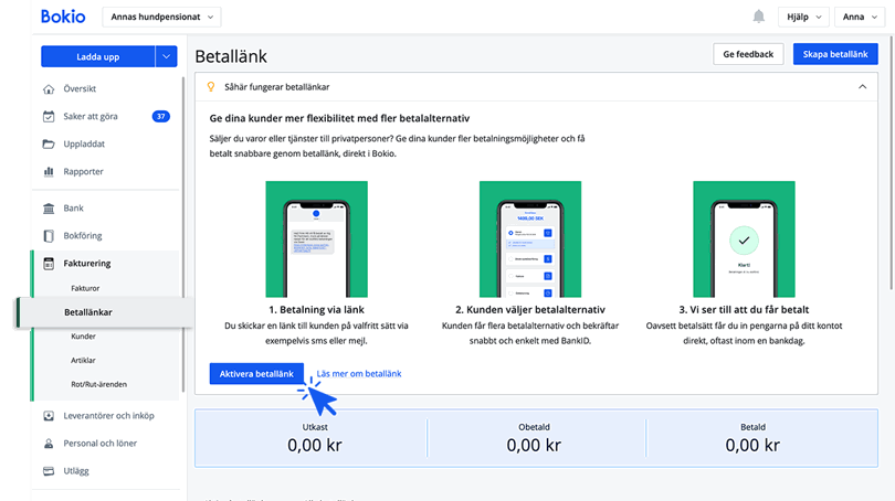 Klicka på Aktivera betallänk