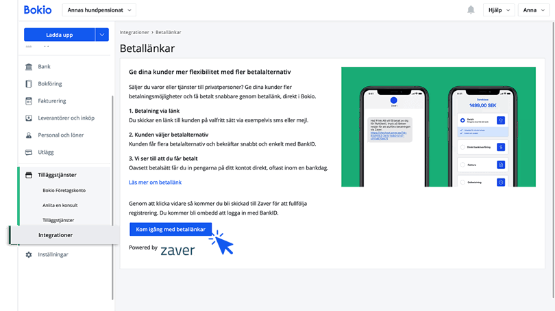 Gå till integrationer och kom igång med betallänkar