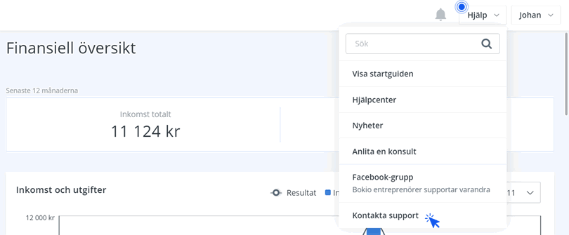 Pil visar kontakta support