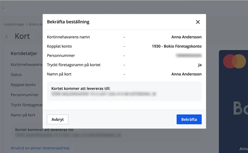 Bekräfta beställning av kort