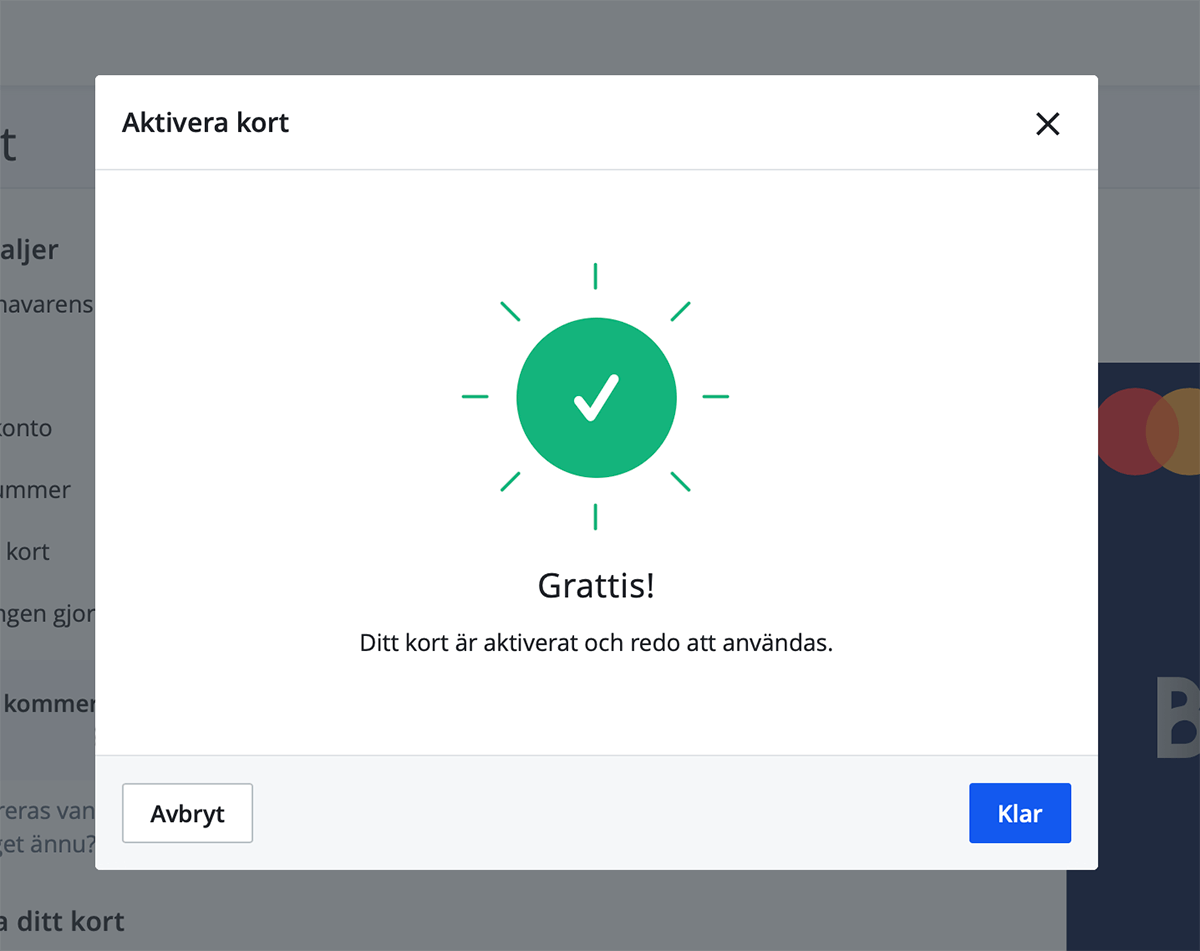 Ditt kort är aktiverat