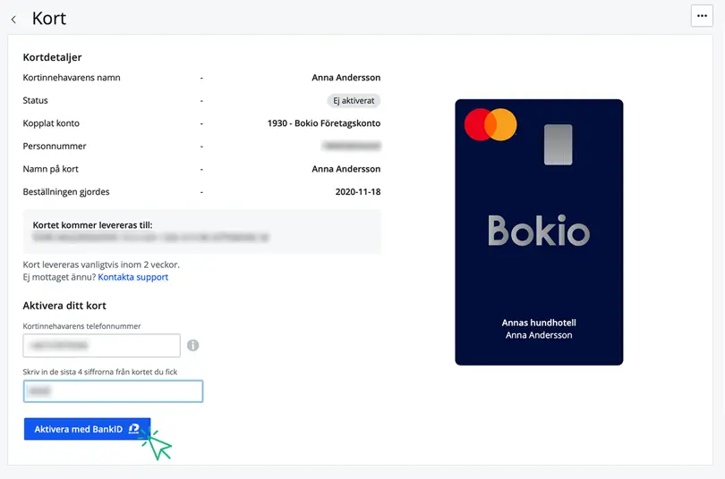 Aktivera ditt kort genom att fylla i telefonnummer och de 4 sista siffrorna