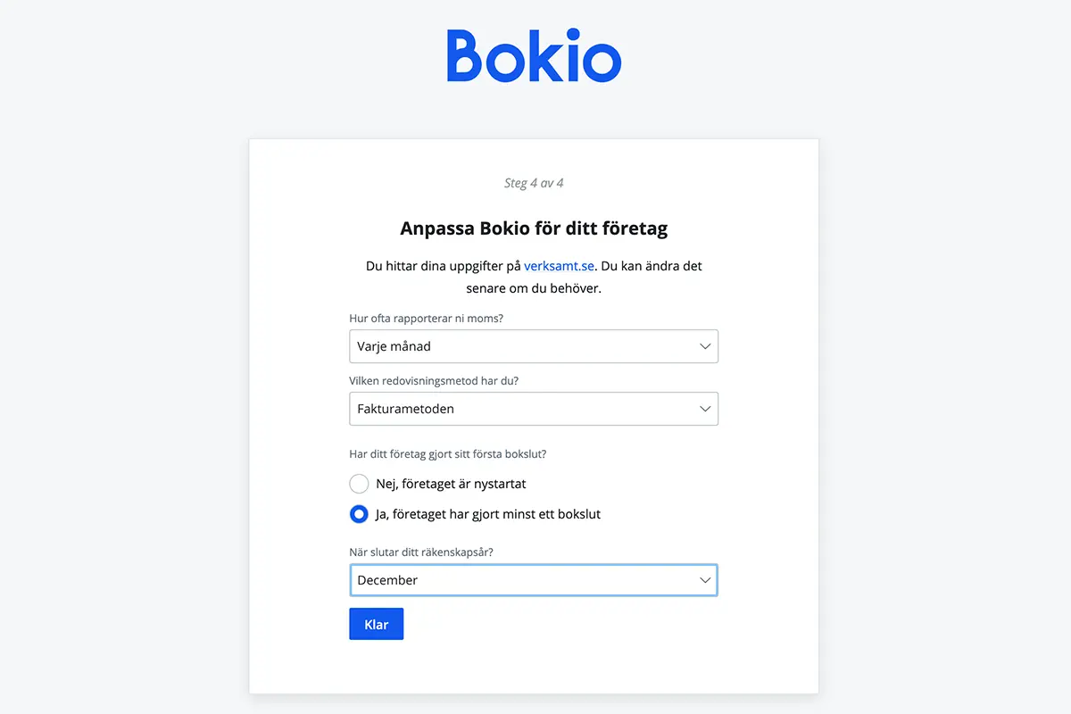 Välj bokföringsmetod och räkenskapsår