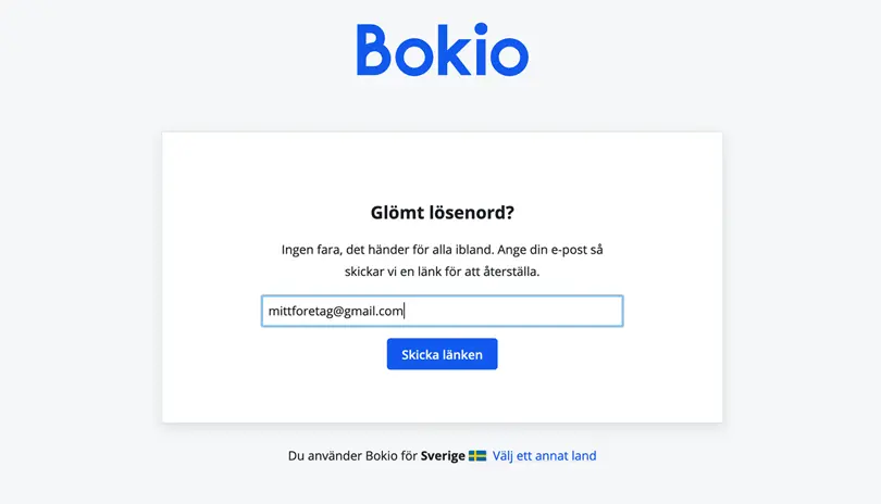 Fyll i e-post och klicka på att skicka länken