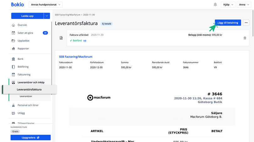 Lägg till betalning på faktura