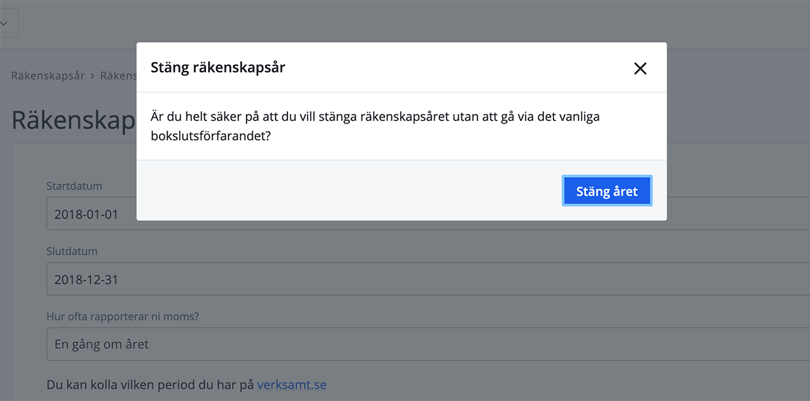 Bekräfta att du vill stänga året