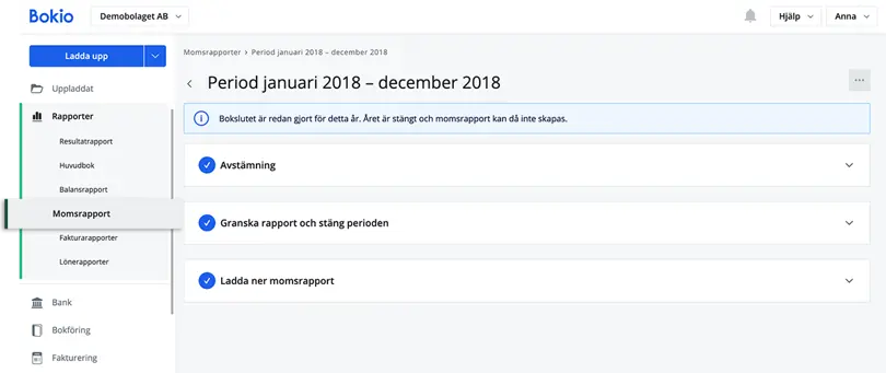 Stängd momsrapport