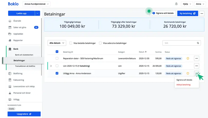 Signera betalning av utlägg