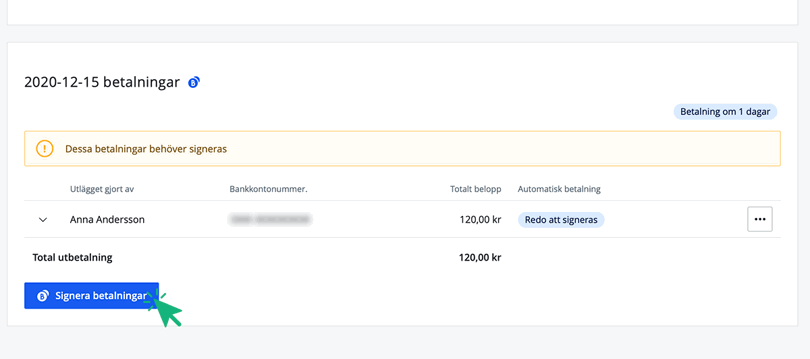 Klicka på Signera betalningar