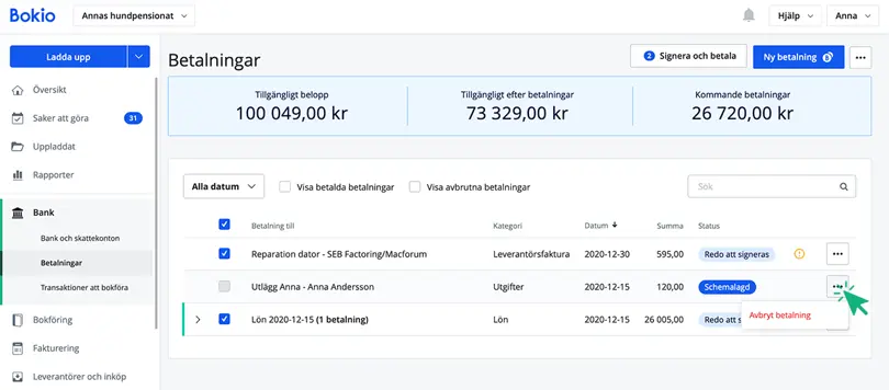 Avbryt signerad utbetalning