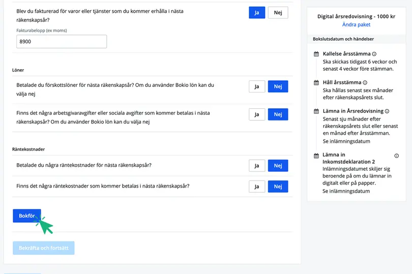Klicka på Bokför för att bokföra periodiseringen