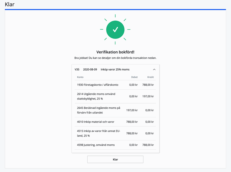 Bokfört verifikat inköp av vara inom EU
