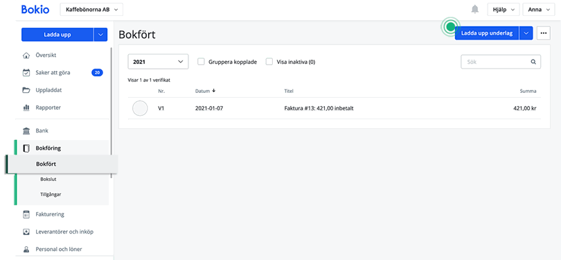 Klicka på Ladda upp underlag