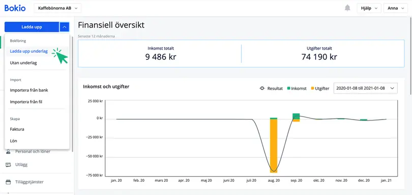 Klicka på Ladda upp underlag