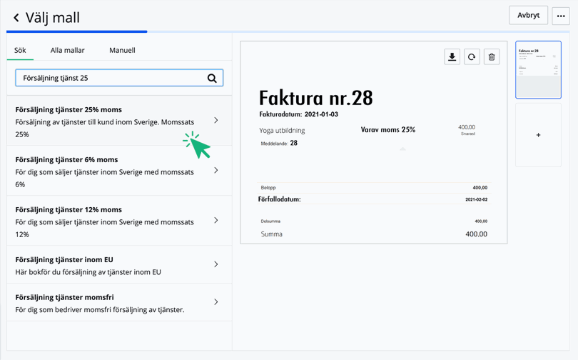 Sök och välj bokföringsmall