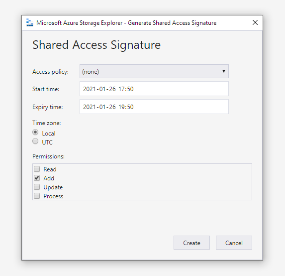 Example of Azure SAS-token creation