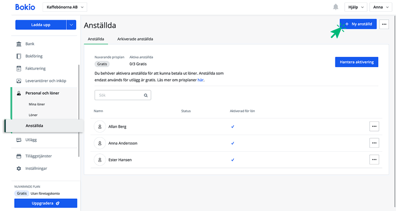 Klicka på Ny anställd