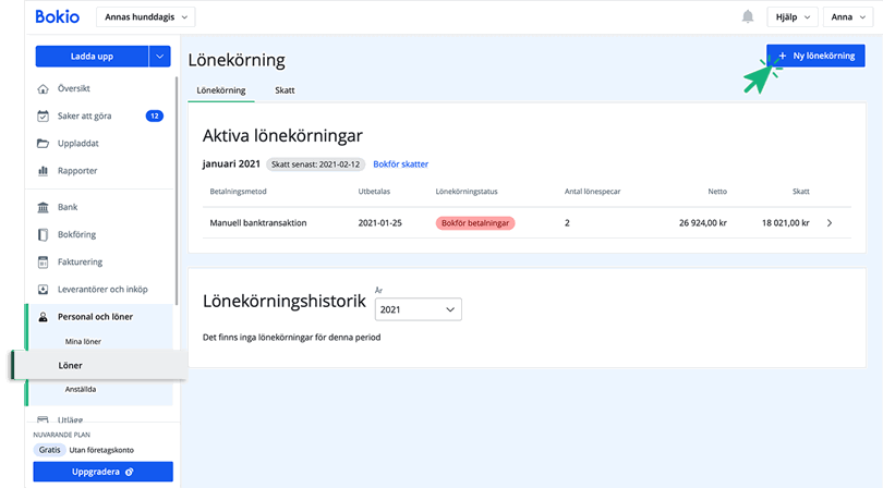 Klicka på Ny lönekörning