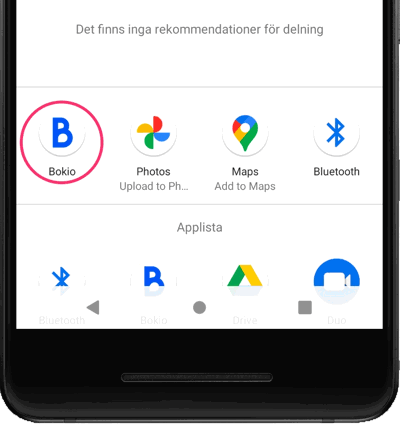 Välj att dela till Bokio