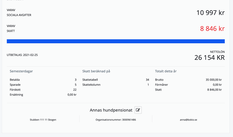 Totala semesterdagar och skatt för anställd
