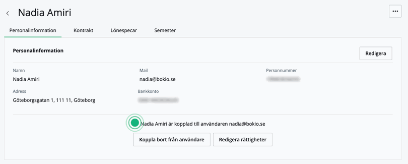 Kopplad användare till anställd